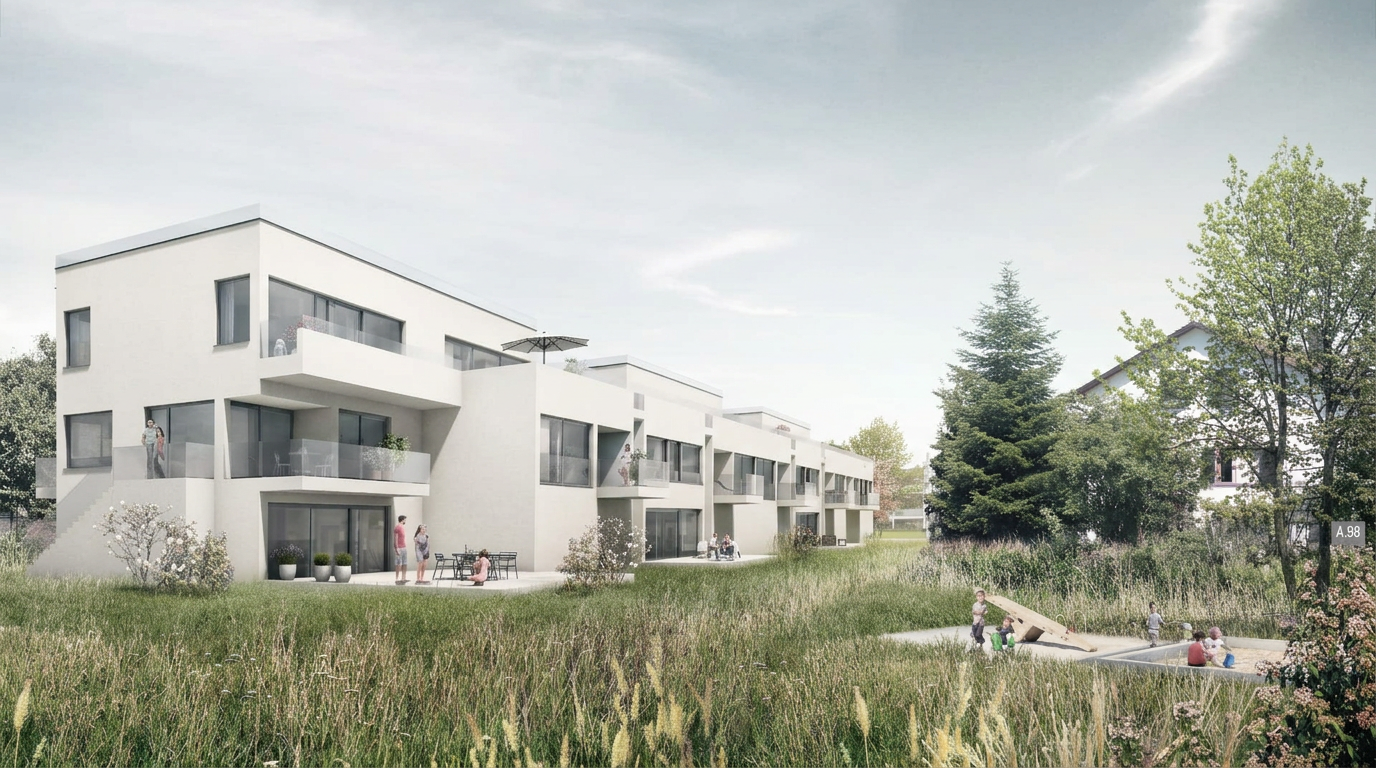 Modernes Wohngebäude im Abendlicht